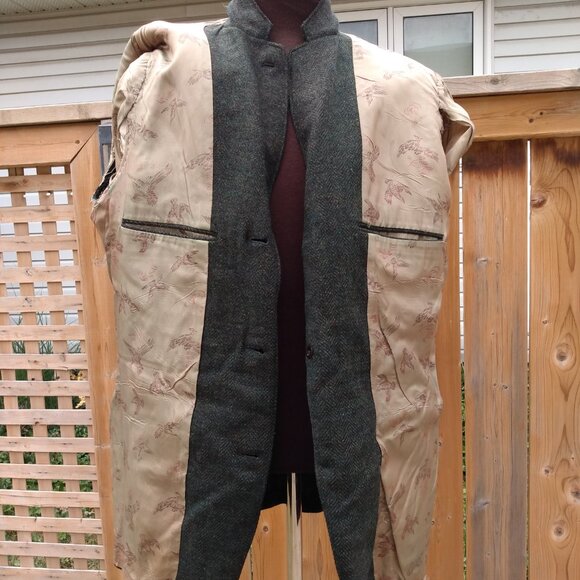 Vintage Equestrian Jacket Tweed Green Wool Double Vent 44.5" Chest - Picture 10 of 13